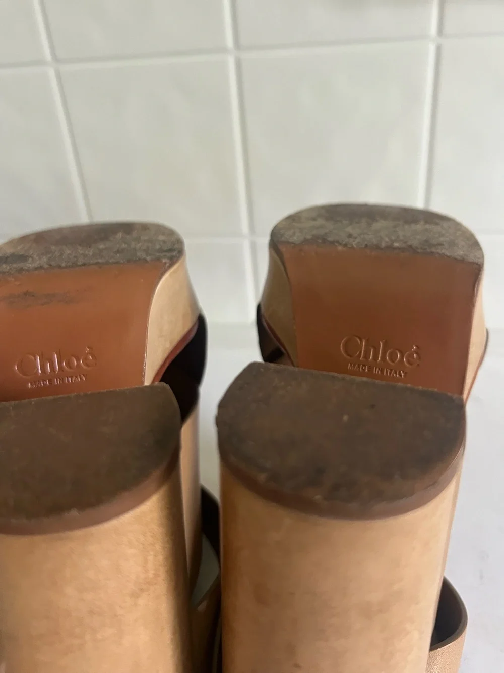 Authentic Chloe Tan Crossover Ankle Strap Platform Heels - Women’s 38.5